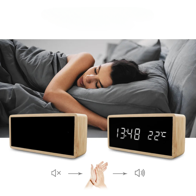 Sveglia digitale legno con termometro