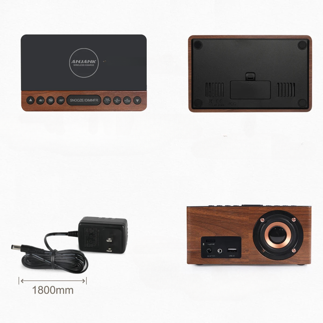 Radiosveglia legno con ricarica wireless