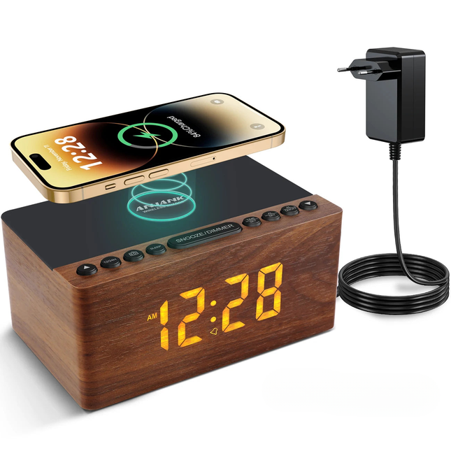 Radiosveglia legno con ricarica wireless