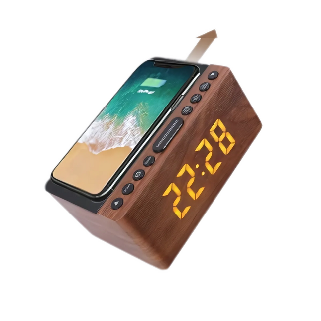 Radiosveglia legno con ricarica wireless