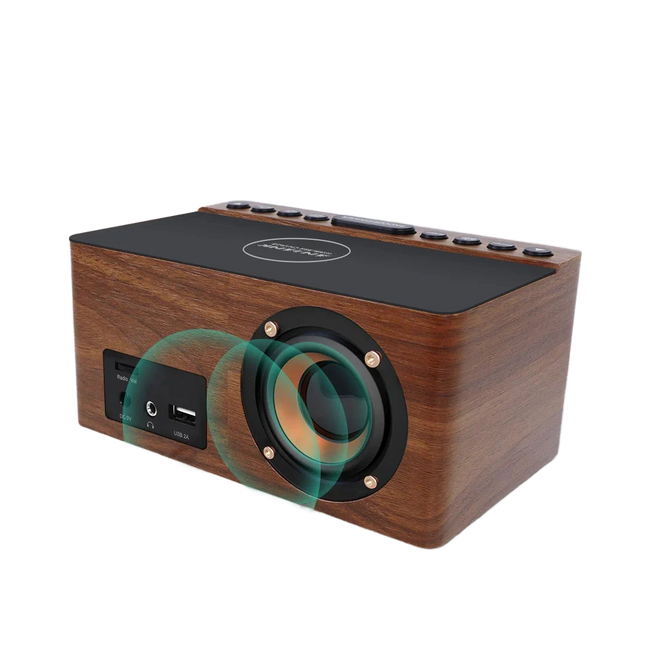 Radiosveglia legno con ricarica wireless