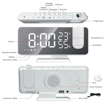 Radiosveglia con proiettore bianca design