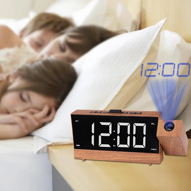 Radiosveglia proiettore digitale effetto legno