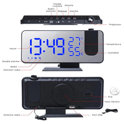 Radiosveglia design con proiettore e schermo