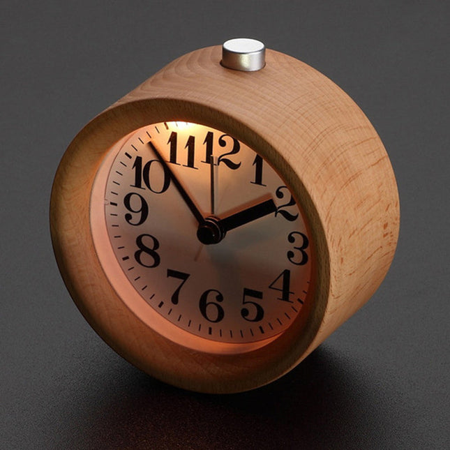 Sveglia analogica rotonda in legno chiaro