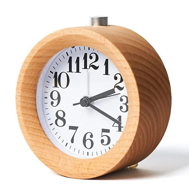 Sveglia analogica rotonda in legno chiaro