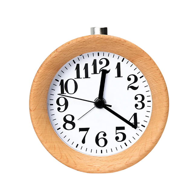 Sveglia analogica rotonda in legno chiaro