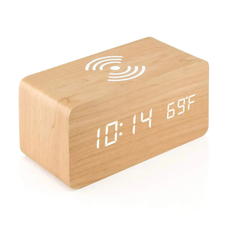 Sveglia in legno con caricatore wireless