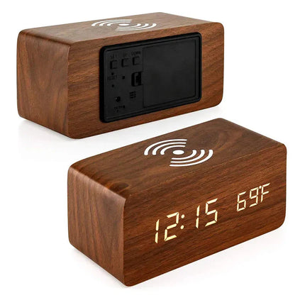Sveglia in legno con caricatore wireless