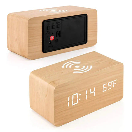 Sveglia in legno con caricatore wireless