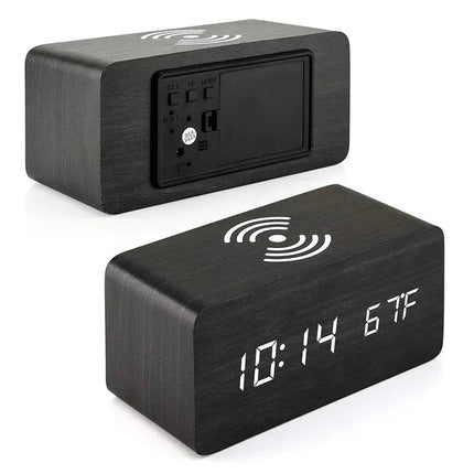 Sveglia in legno con caricatore wireless