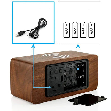 Sveglia in legno con caricatore wireless