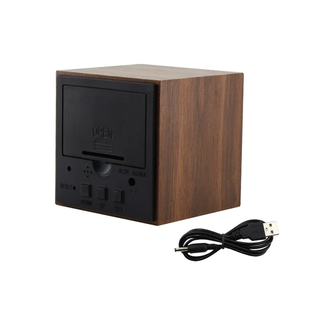 Sveglia digitale a cubo in legno