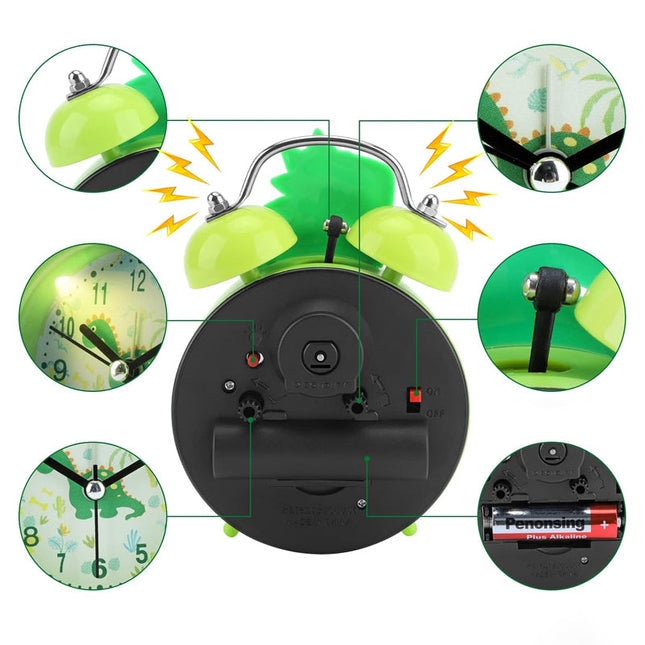 Sveglia dinosauro verde analogica per bambini