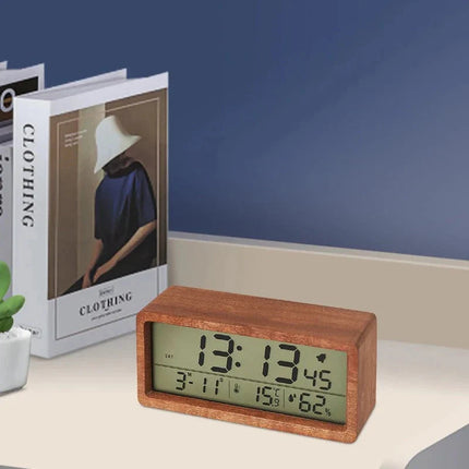 Sveglia digitale in legno con termometro