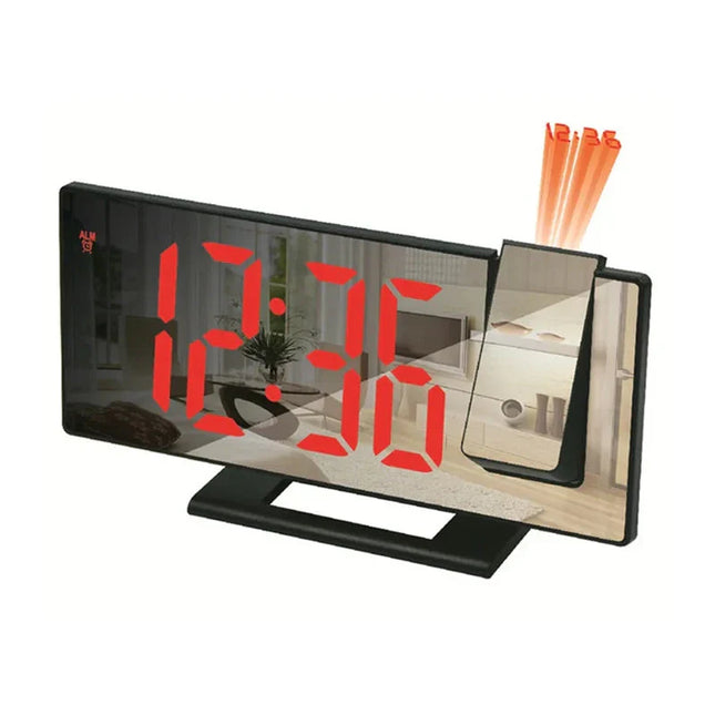Sveglia digitale nera con proiettore ora